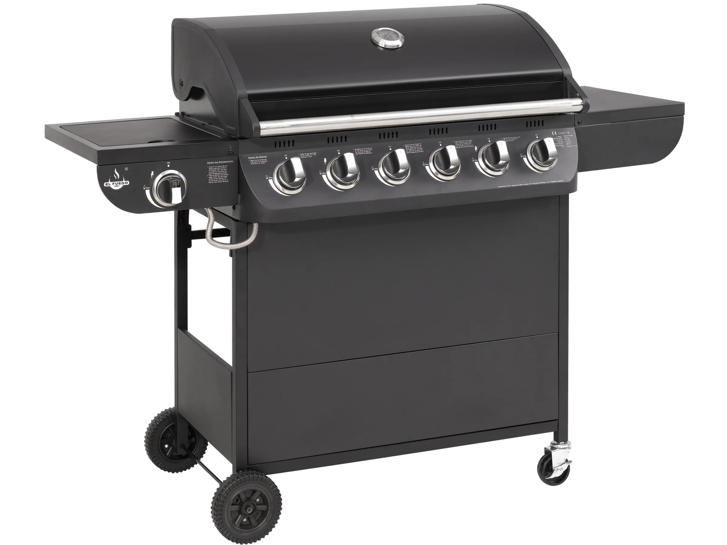 El Fuego Gasgrill Columbus 6 Brenner mit Seitenbrenner Schwarz