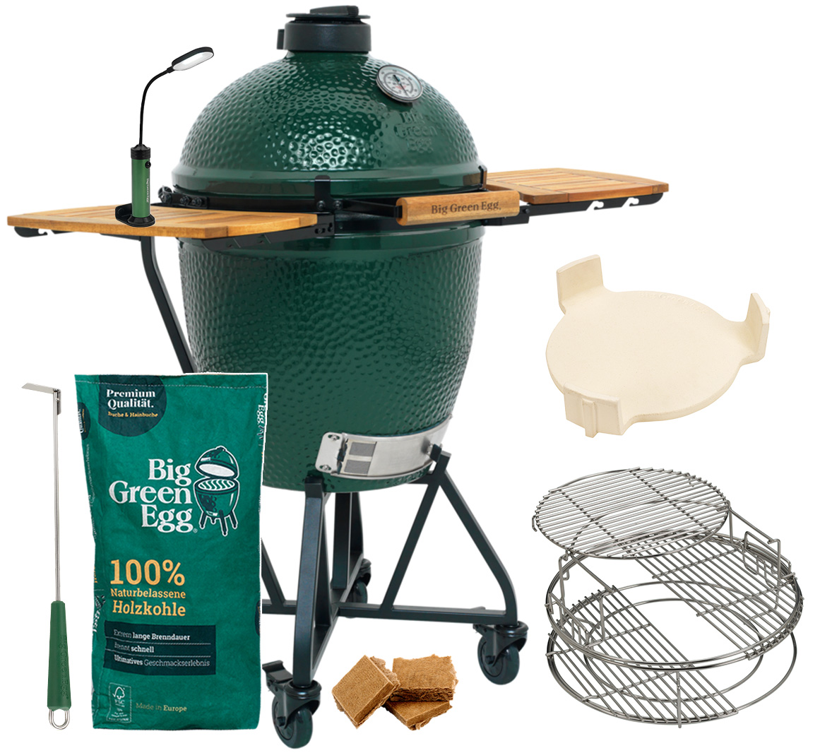 Big Green Egg Large Keramikgrill PRO Starterset 50 Jahre Big Green Egg Jubiläums-Paket mit Nest + Handler, Seitentischen, ConvEGGtor, EGGspander