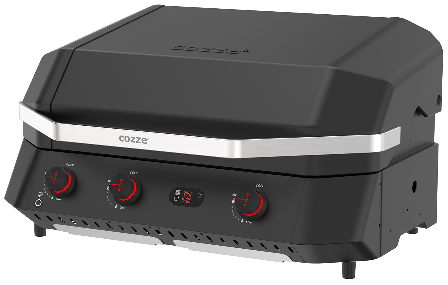 COZZE G 800 COMBO Plancha Grill mit Grillrost Starterset mit COZZE Grillbesteck Grillzange, Grillwender, Grillbürste und Grillhandschuhe – Bild 3