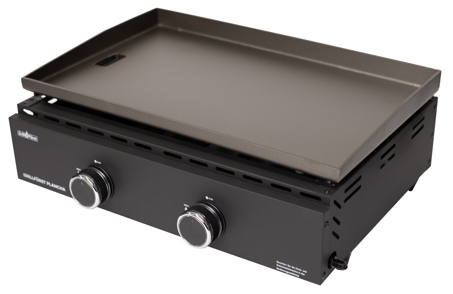 Grillfürst Plancha Grill 2 Brenner mit insgesamt 7 kW und Edelstahl Plancha inkl. 2 Stk. Plancha Spatel und Grillzange – Bild 4