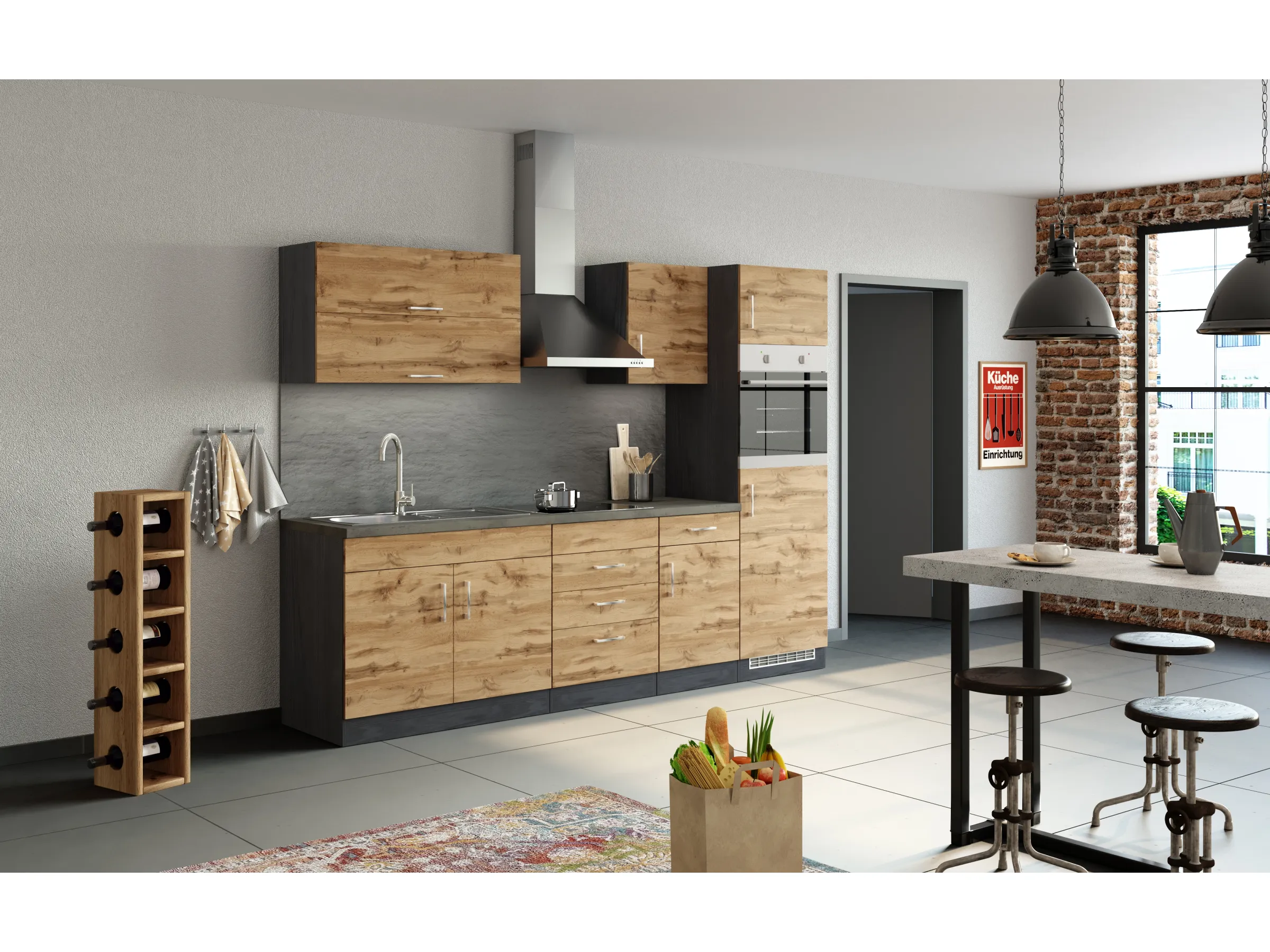Held Möbel Küchenzeile Sorrento 270 cm Wotaneiche-Grafit ohne E-Geräte – Bild 8