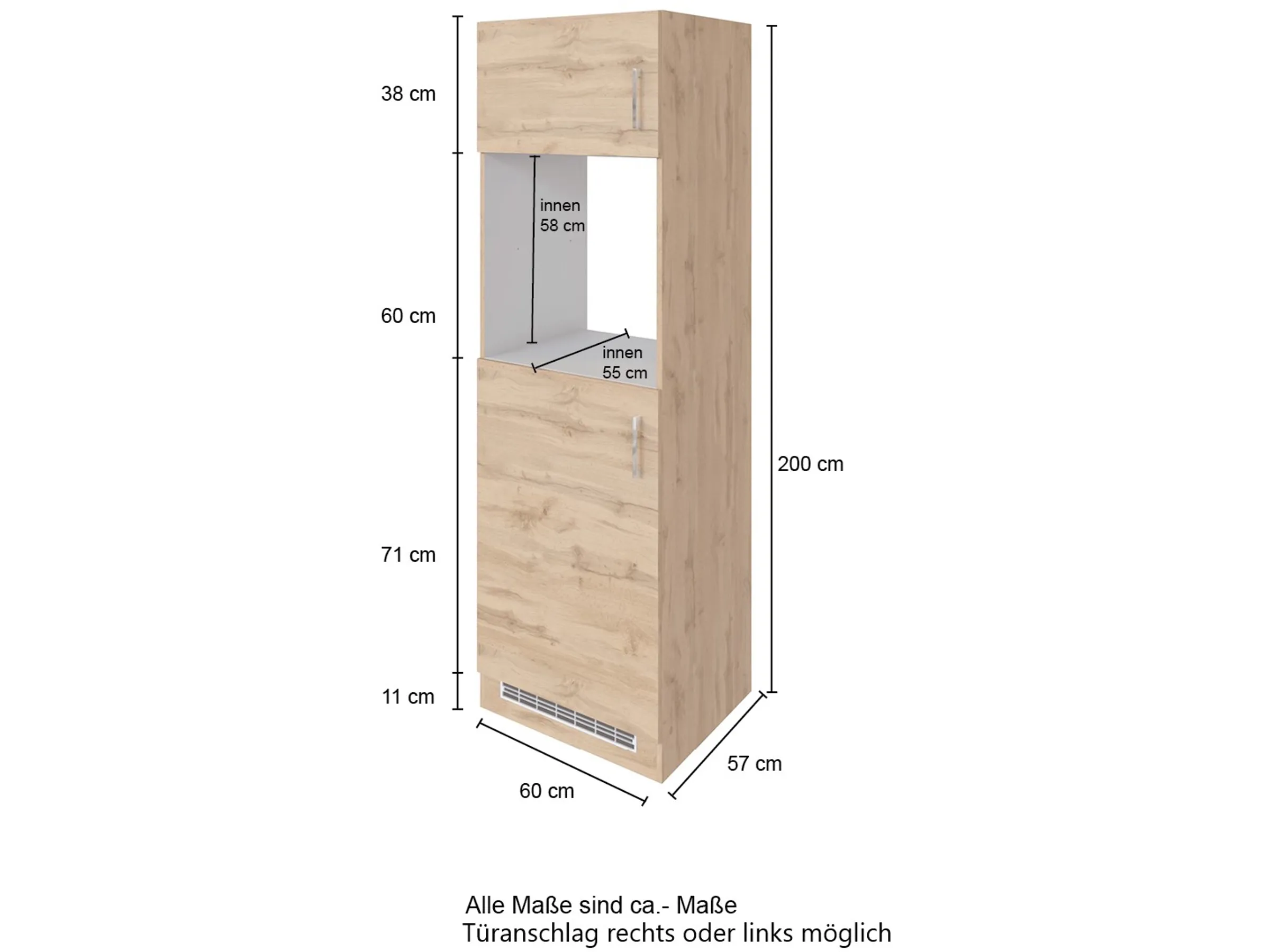 Held Möel Küchen Ofen Kühlschr.umau Sorrento 60x200x60cm KS Nische WotanEiche – Bild 3
