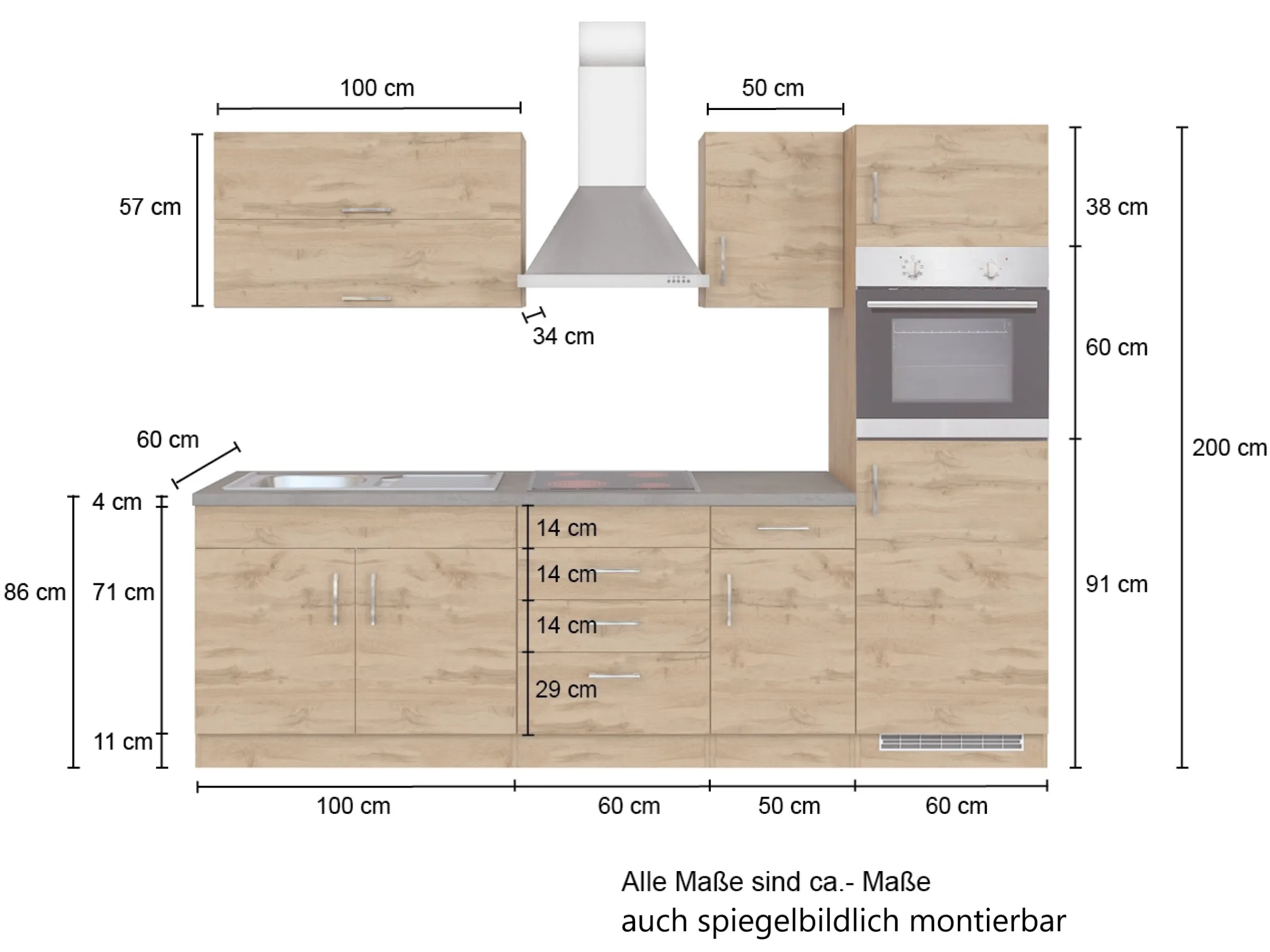 Held Möbel Küchenzeile Sorrento 270 cm Wotaneiche-Grafit ohne E-Geräte – Bild 2