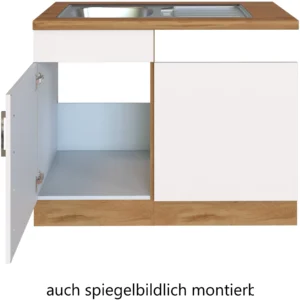 Held Möbel Küchen-Spülzentrum Sorrento 110x85x60cm Tür lende Sockel Weiß-W.Eiche