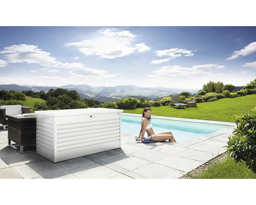 Auflagenbox Biohort FreizeitBox 160 High 830 l inkl. Gasdruckfedern 159 x 79 x 83 cm weiß – Bild 6