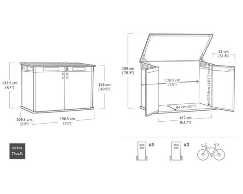 Fahrradgarage Mülltonnenbox Keter Cortina Mega Evotech Kunststoff 3 x 240 l inkl. – Bild 2