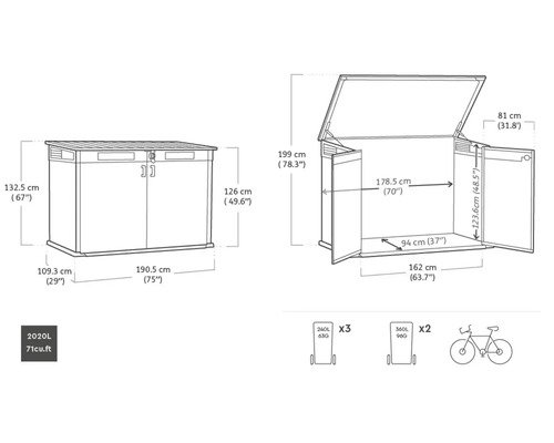 Fahrradgarage Mülltonnenbox Keter Signature Ashwood Mega 2020 L Kunststoff – Bild 2