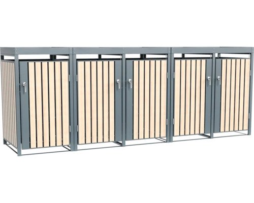 Mülltonnenbox WESTMANN Planta 5 Metall mit Pflanzdach 332 x 84 x 124,5 cm grau-Holzoptik