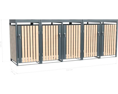 Mülltonnenbox WESTMANN Planta 5 Metall mit Pflanzdach 332 x 84 x 124,5 cm grau-Holzoptik – Bild 2